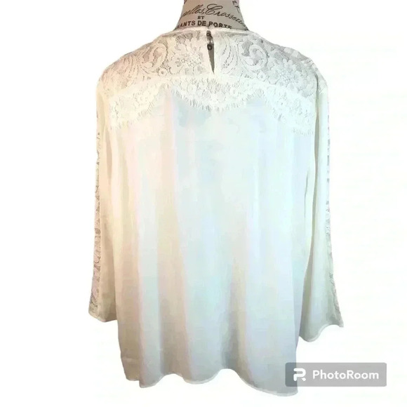 Talbots Petites XLP Ivory Sheer Chiffon Lace Blouse 3/4 Sleeves NWOT - Picture 2 of 7